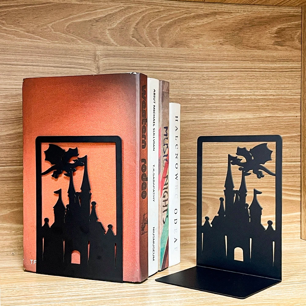 Dragon Over the Castle – Metal Bookend Set