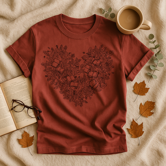"Book Lover’s Heart" Botanical – Unisex Garment-Dyed Heavyweight T-Shirt