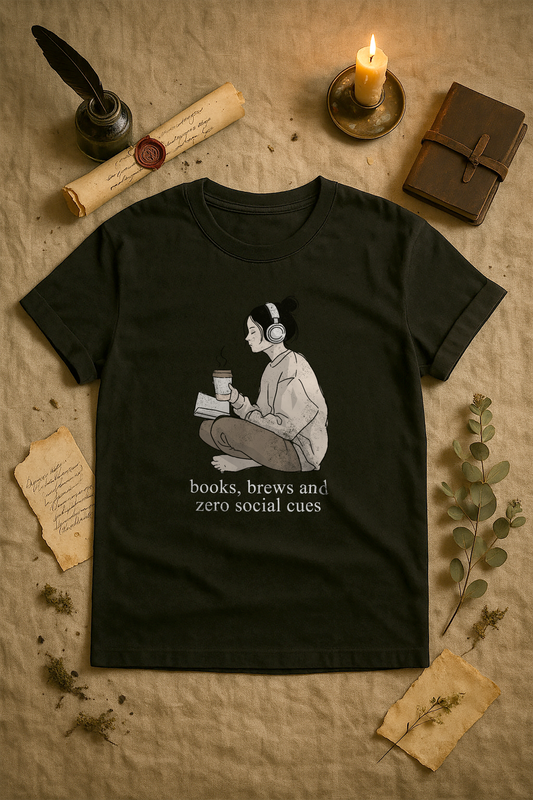 "Books, Brews & Zero Social Cues" – Unisex Garment-Dyed Heavyweight T-Shirt
