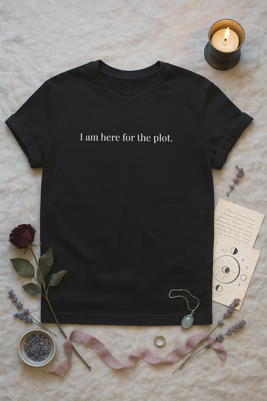 "I am here for the plot." – Unisex Garment-Dyed Heavyweight T-Shirt