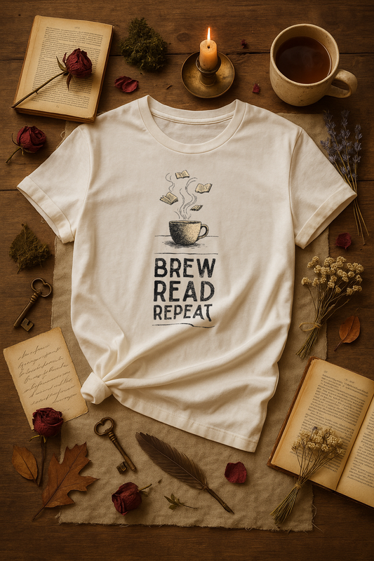 "Brew. Read. Repeat." – Unisex Garment-Dyed Heavyweight T-Shirt