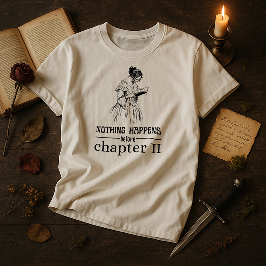 "Nothing Happens Before Chapter Two 02" β Unisex Garment-Dyed Heavyweight T-Shirt