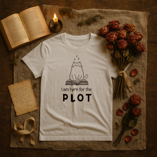 "I am here for the PLOT" – Cat Edition – Unisex Garment-Dyed Heavyweight T-Shirt