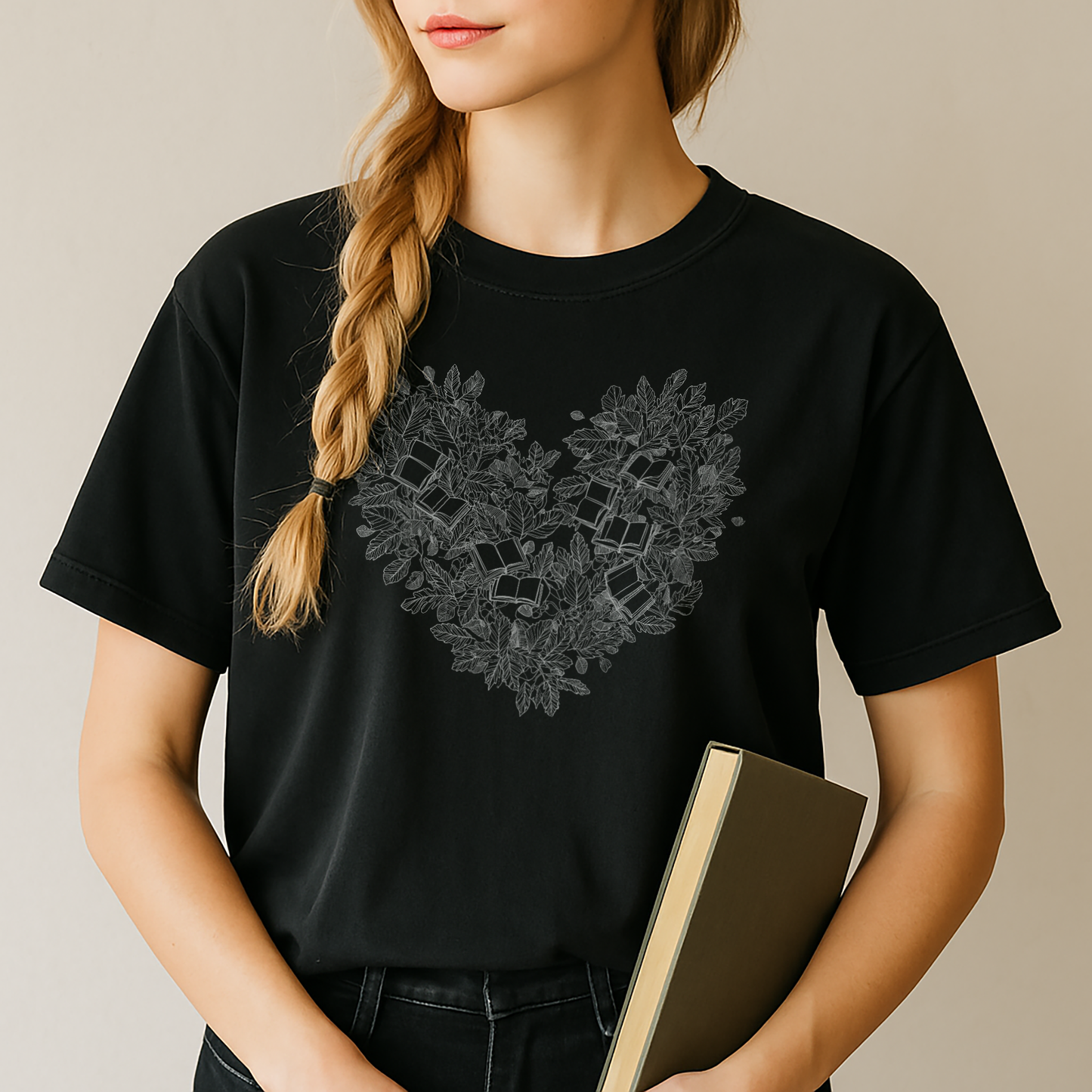 "Book Lover’s Heart" Botanical – Unisex Garment-Dyed Heavyweight T-Shirt