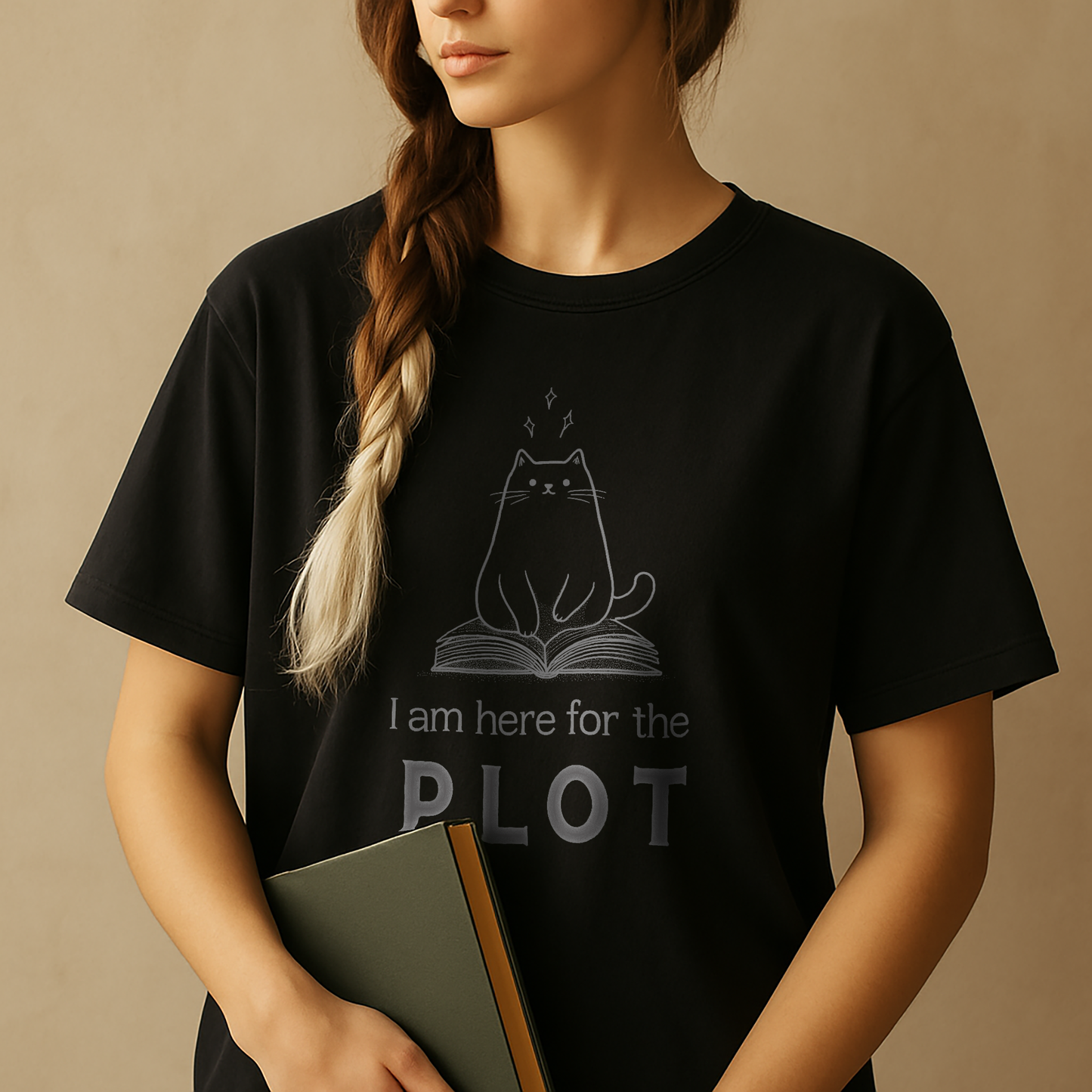 "I am here for the PLOT" – Cat Edition – Unisex Garment-Dyed Heavyweight T-Shirt