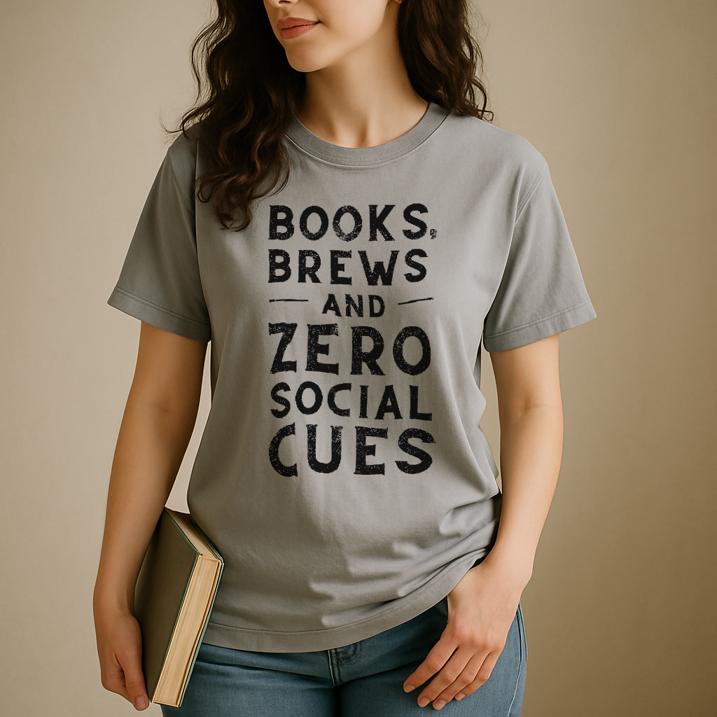 "Books, Brews & Zero Social Cues" – Unisex Garment-Dyed Heavyweight T-Shirt