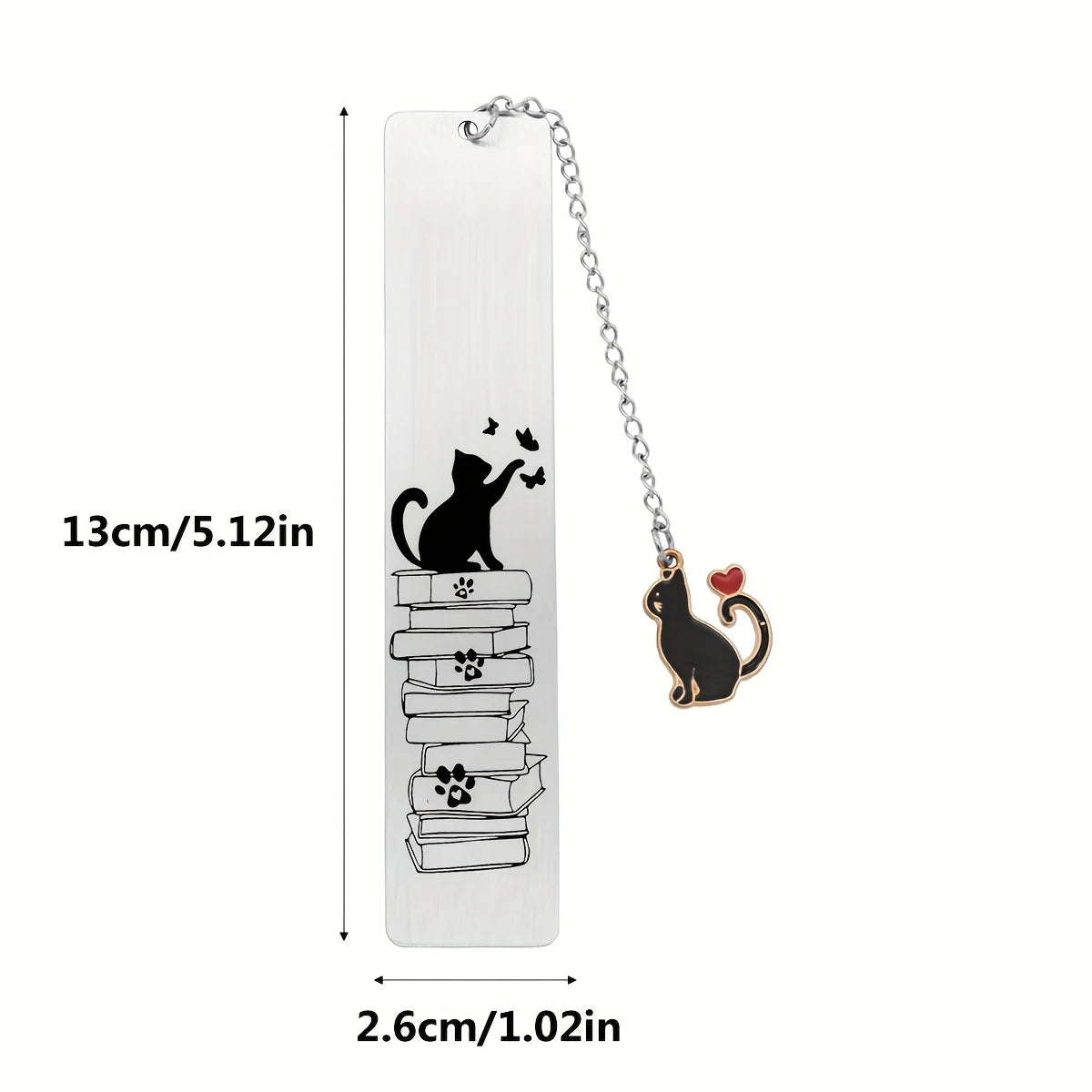 Bookstack Cat – Stainless Steel Bookmark with Charm