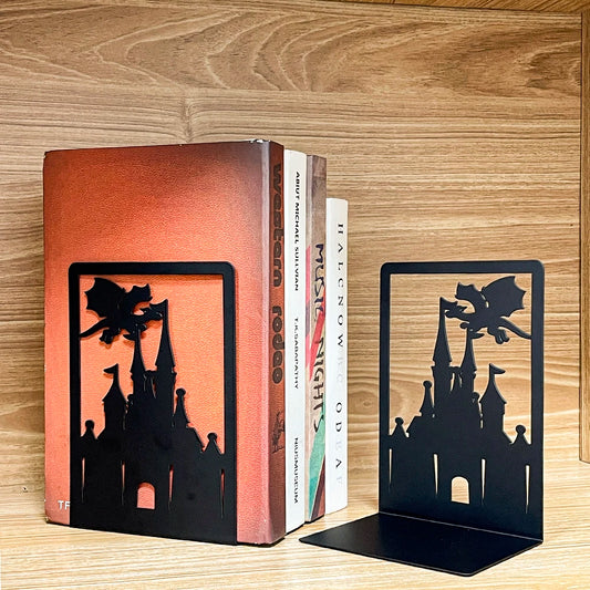 Dragon Over the Castle – Metal Bookend Set