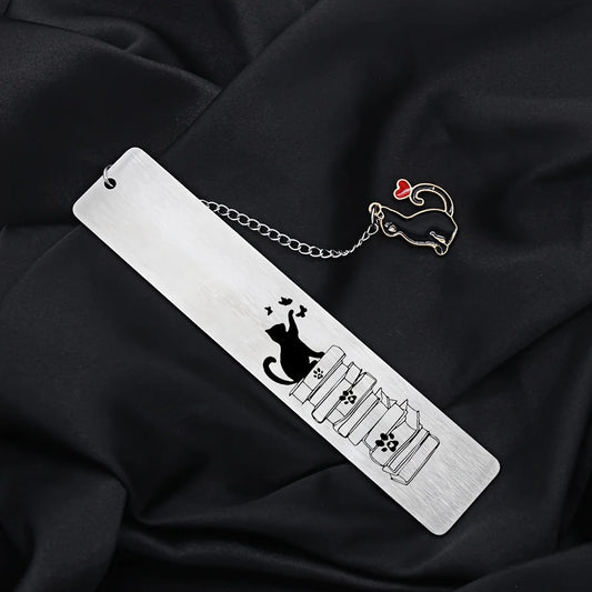Bookstack Cat – Stainless Steel Bookmark with Charm