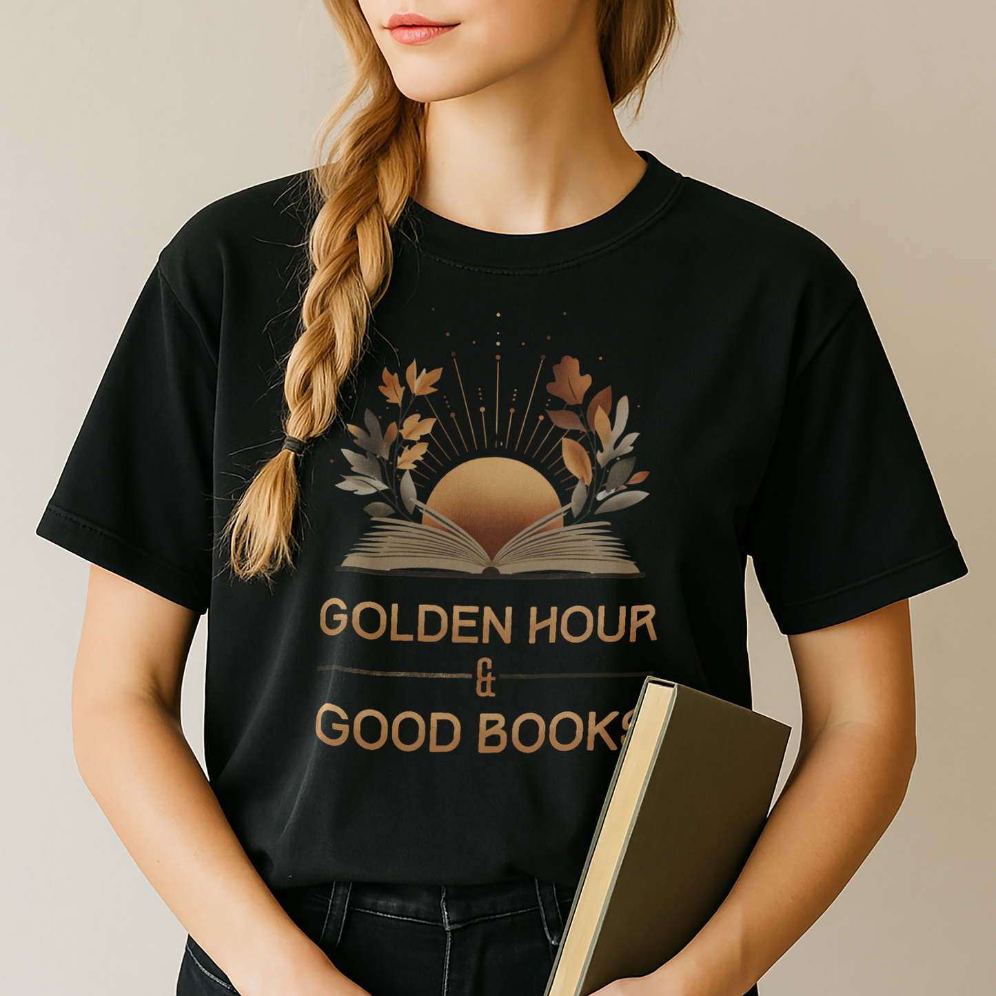"Golden Hour & Good Books" – Unisex Garment-Dyed Heavyweight T-Shirt