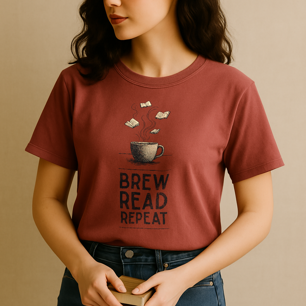 "Brew. Read. Repeat." – Unisex Garment-Dyed Heavyweight T-Shirt