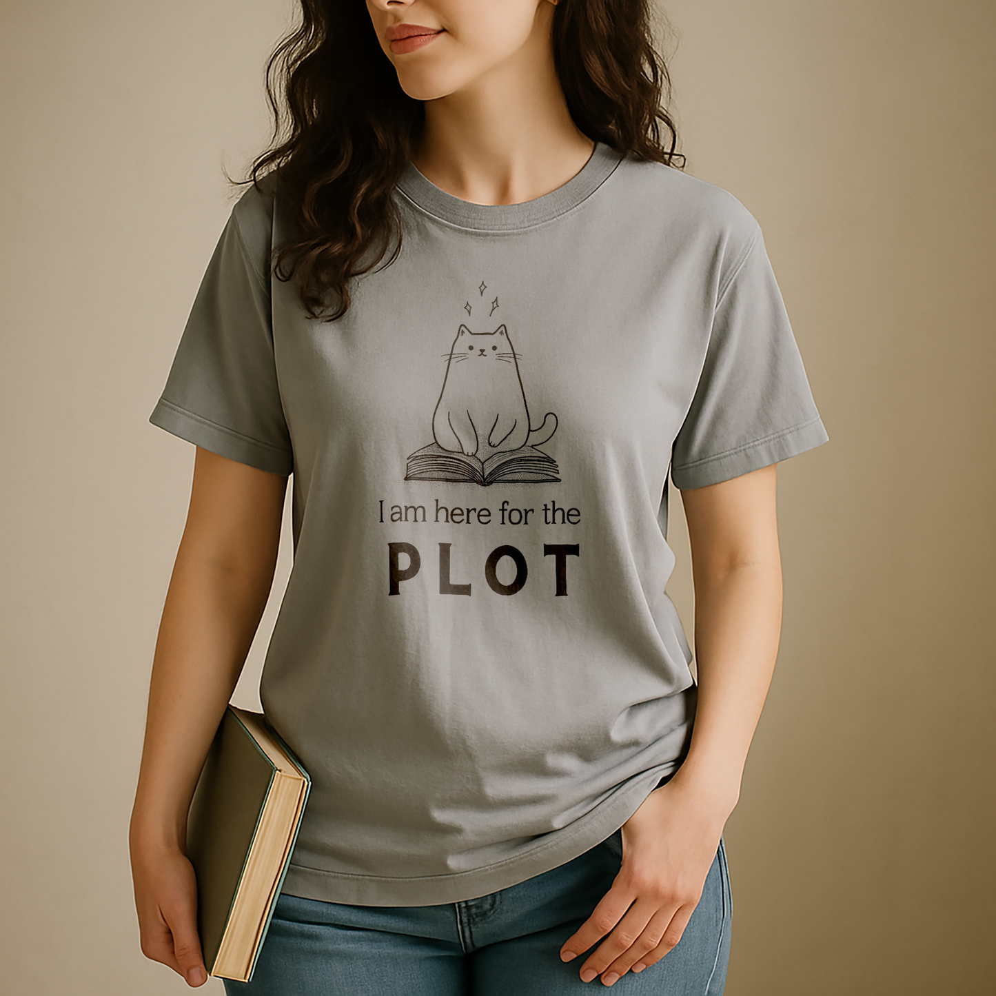 "I am here for the PLOT" – Cat Edition – Unisex Garment-Dyed Heavyweight T-Shirt